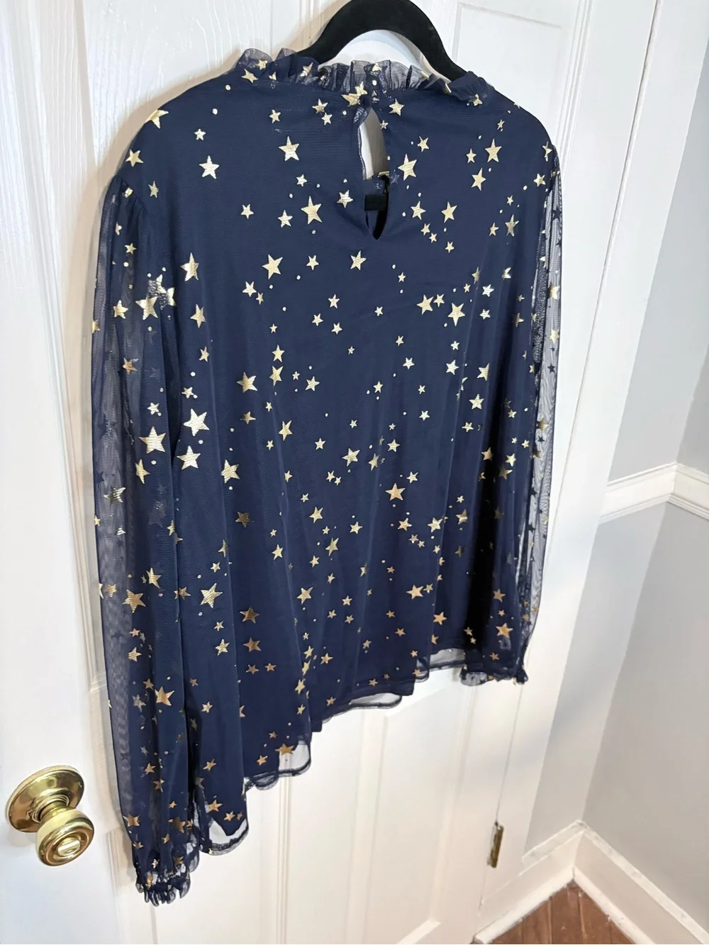 Boden Navy & Gold Metallic Star Mesh Blouse | US 18 / UK 22